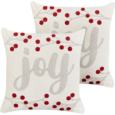 Set of 2 Decorative Cushions PRALINE Velvet 45 x 45 cm White Christmas Motif (1/5)