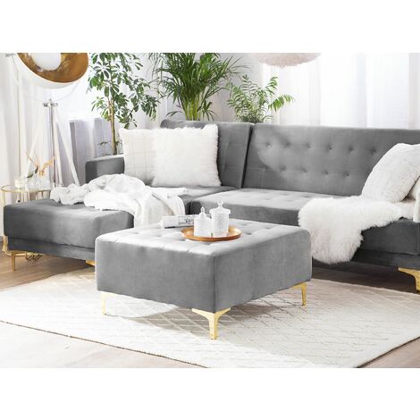 Modern Ottoman Square Footstool Grey Velvet Tufted Aberdeen