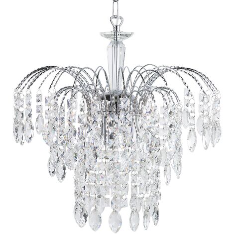 Glam Chandelier Glass Crystal Drops Hanging Light Lamp Silver Rivil