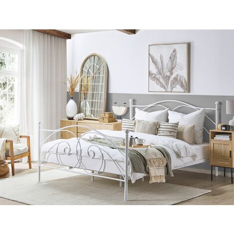 Retro EU Super King Size Bed Frame 6ft Wrought Ornamental Metal White Dinard