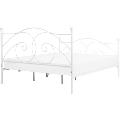 Retro EU Super King Size Bed Frame 6ft Wrought Ornamental Metal White Dinard
