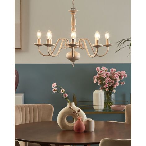 Chandelier 8 Light Candle Bulbs Vintage Style Off White Finish Brithon