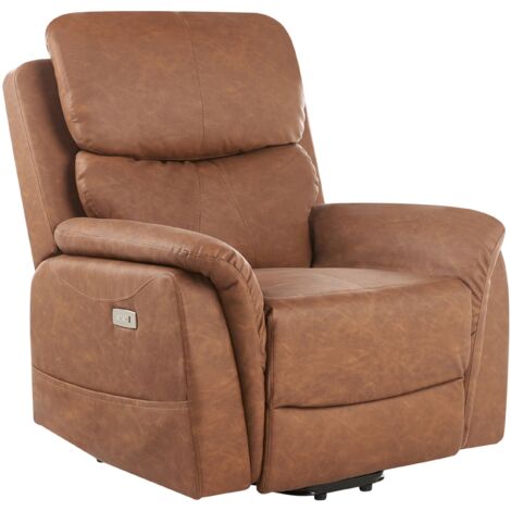 Electric Recliner Chair GLORIE with Massage Faux Leather Brown
