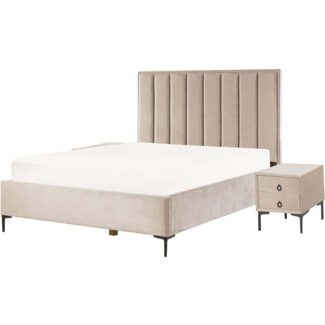 Bedroom Set Velvet SEZANNE 160 x 200 cm (EU King Size) Taupe (1/5)