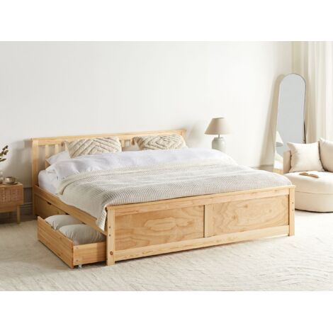 Bed with Storage Drawers Pine Wood OLENDON 160 x 200 cm (EU King Size ...