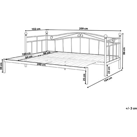 EU Single to Super King Daybed 3ft to 6ft Metal Scrollwork Black Tulle