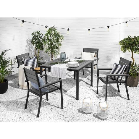 5 Piece Garden Dining Set Table and Chairs Slatted Plastic Wood Grey Prato