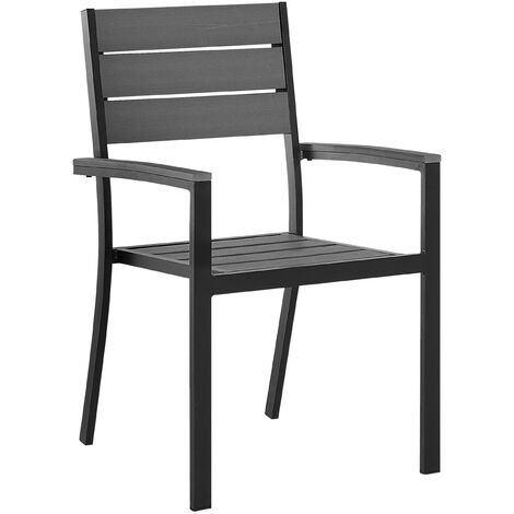5 Piece Garden Dining Set Table and Chairs Slatted Plastic Wood Grey Prato