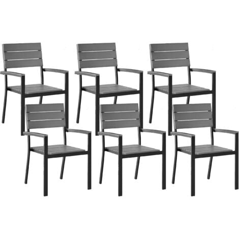 Modern Set of 6 Garden Dining Chairs Slatted Plastic Wood Grey Como