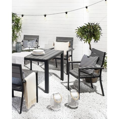 Modern Set of 6 Garden Dining Chairs Slatted Plastic Wood Grey Como