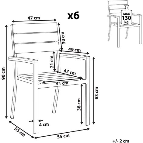 Modern Set of 6 Garden Dining Chairs Slatted Plastic Wood Grey Como
