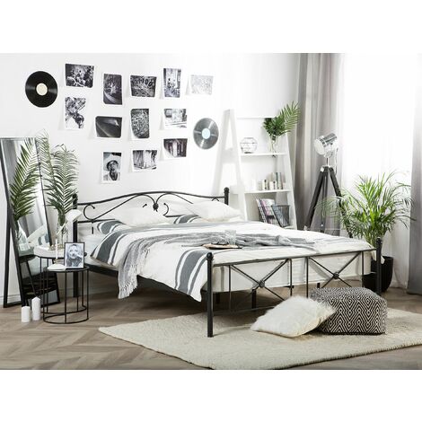 Minimalist Retro EU King Size Metal Bed Frame 5ft3 Black Rodez