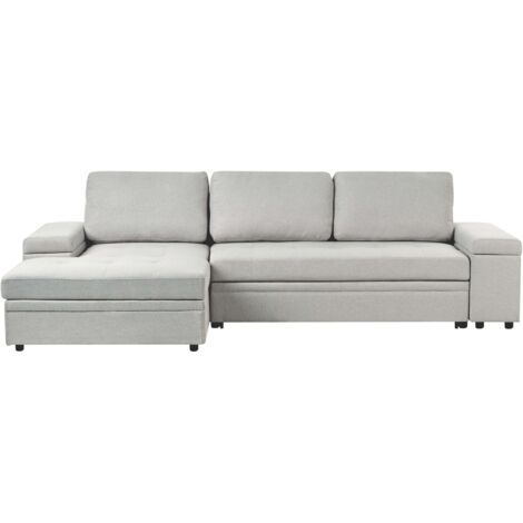 Corner Sofa Bed 3 Seater HRISEY Faux Linen Light Grey with Storage Right Hand (1/5)