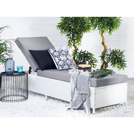 Modern Garden Lounger Steel Frame White Faux Rattan Reclining Turin II