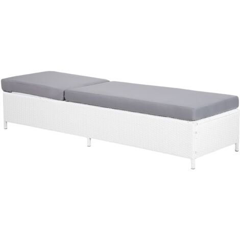 Modern Garden Lounger Steel Frame White Faux Rattan Reclining Turin II