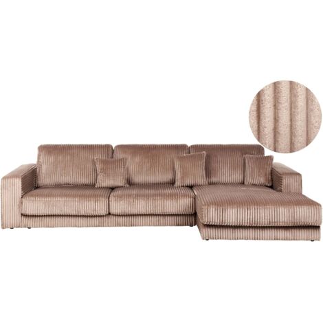 Corner Sofa 4 Seater LOFOTEN Corduroy Light Brown Left Hand