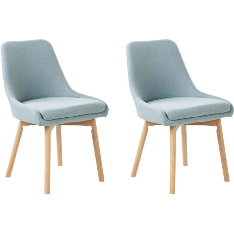 Set of 2 Fabric Dining Chairs Polyester Solid Wood Light Tone Legs Light Blue Melfort (1/5)