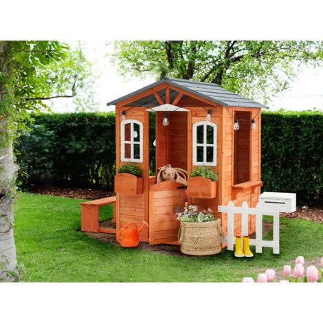 Garden Children's Playhouse Wooden Wendy House with Bench and Post