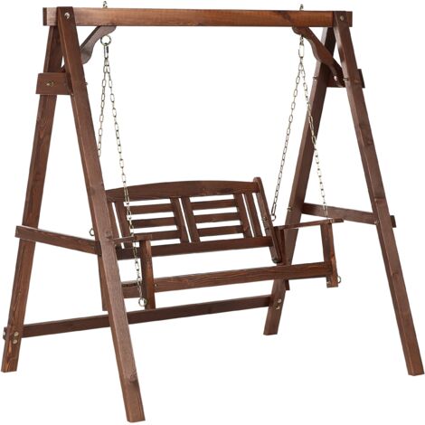 Traditional Rustic Outdoor Garden Patio Swing Solid Wood Free-Standing Dark Wood Nerito