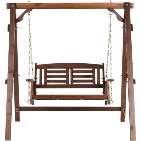 Traditional Rustic Outdoor Garden Patio Swing Solid Wood Free-Standing Dark Wood Nerito