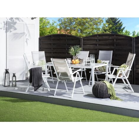 Garden Dining Table Grey Tempered Glass Top Aluminium Frame Catania