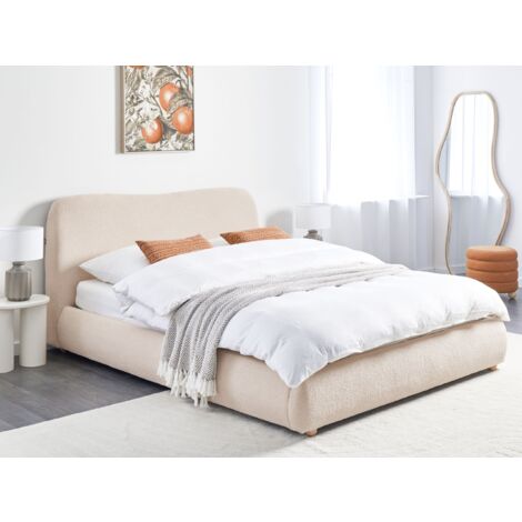Minimalist Storage Ottoman Bed EU King Size 5ft3 Boucle Modern Light Beige Blagnac