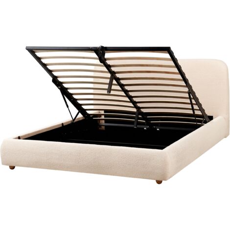 Minimalist Storage Ottoman Bed EU King Size 5ft3 Boucle Modern Light Beige Blagnac