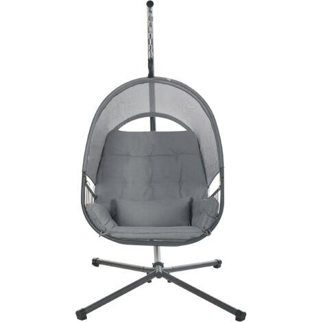 Hanging Swing Chair Boho Modern Rope Metal Stand Chain Soft Cushion Dark Grey Alviano