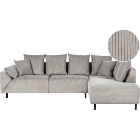 Corner Sofa 4 Seater LUNNER Corduroy Light Grey Left Hand