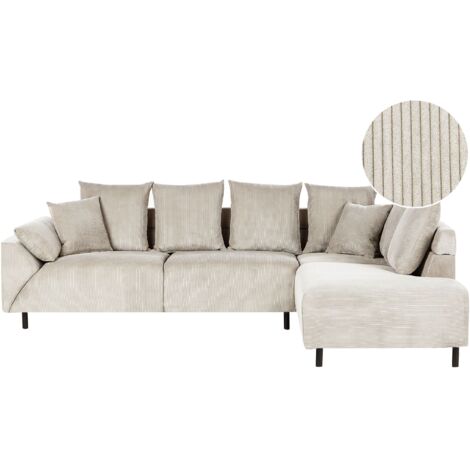 Corner Sofa 4 Seater LUNNER Corduroy Beige Left Hand