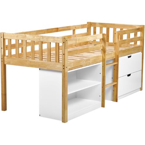 Kids Bed Rubber Wood EU Single Size 3ft with Slatted Frame Storage ...