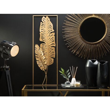 Modern Contemporary Decorative Accent Piece Feather Wall Art Gold Palladium