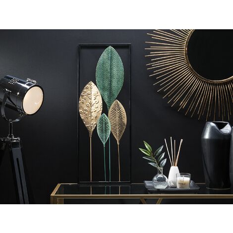 Modern Metal Leaf Wall Art Decoration Accent Piece Multicolour Platinum