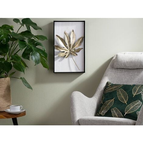 Modern Wall Decor Leaf Metal MDF Gold White Black Curium