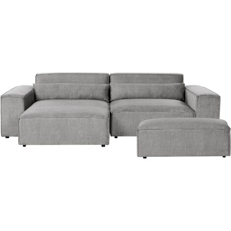 Modular Corner Sofa 2 Seater HELLNAR Fabric Grey with Ottoman Right Hand (1/5)