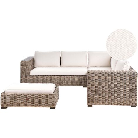 Garden Corner Sofa with Ottoman 5 Seater RINELLA Rattan Grey (1/5)