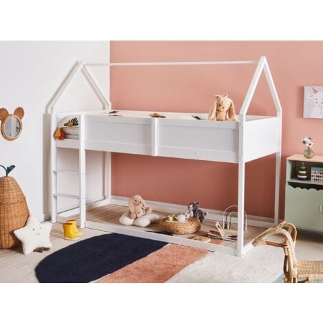 Kids Loft Bed Pine Wood MDF EU Single Size with Slatted Frame White Dienne