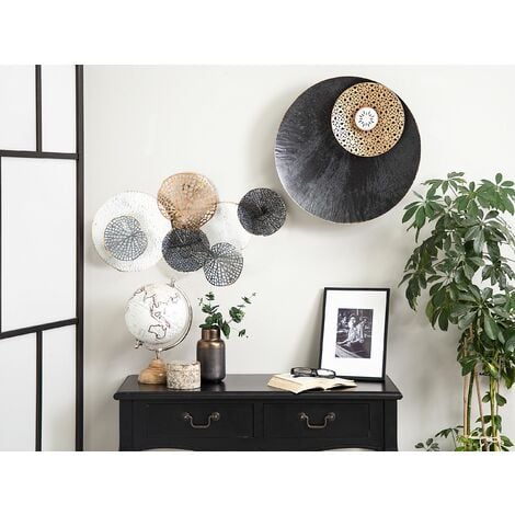 Modern Contemporary Round Metal Wall Art Decoration Multicolour Rhodium
