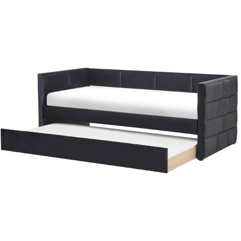Trundle Bed Frame Black Velvet EU Velvet Single Size 3ft Slatted Frame Tufted Glam CHAVONNE II