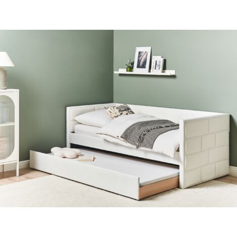 Glam Velvet EU Single Trundle Bed Frame 3ft Slatted Frame Tufted Pastel Off-White Chavonne