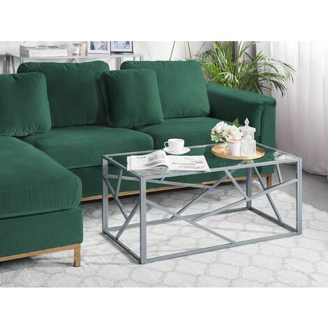 Modern Industrial Living Room Coffee Table Glass Top Metal Silver 100 x 50 cm Orland