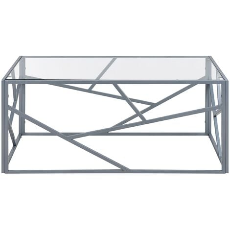Modern Industrial Living Room Coffee Table Glass Top Metal Silver 100 x 50 cm Orland