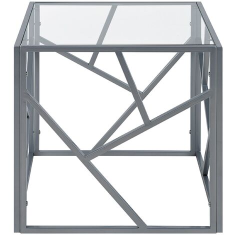 Modern Contemporary Side Table Metal Open Frame Glass Top Silver 50 x 50 cm Orland