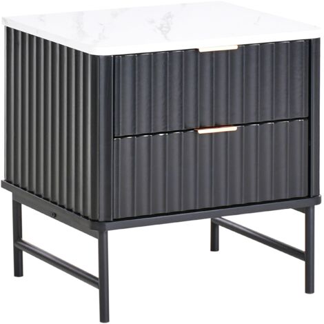 2 Drawer Bedside Table GLASTONBURY Marble/ Black (1/5)