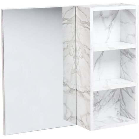 Bathroom Wall Mounted Mirror Cabinet JOINVILLE 60 cm 54 cm White Marble (1/5)