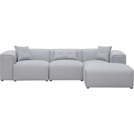 Modern Fabric Corner Sofa Polyester Extra Scatter Cushions Light Grey Dolva