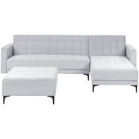 Modular Corner Sofa Bed 4 Seater ABERDEEN Velvet Light Grey Left Hand