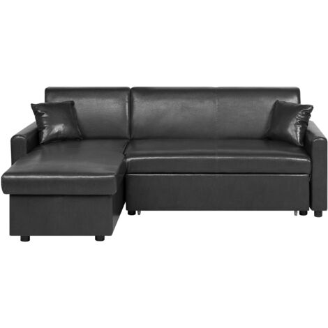 Transitional Faux Leather Black Right Hand Sitting Corner Sofa Bed Storage Ogna