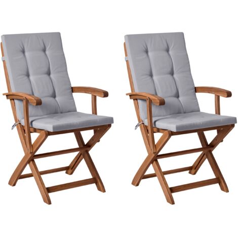 Set of 2 Garden Chairs with Cushions MAUI PREMIUM Acacia Wood Light Grey (1/5)