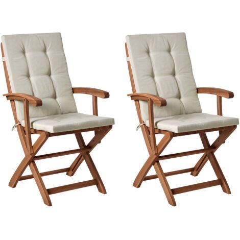 Set of 2 Garden Chairs with Cushions MAUI PREMIUM Acacia Wood Taupe (1/5)